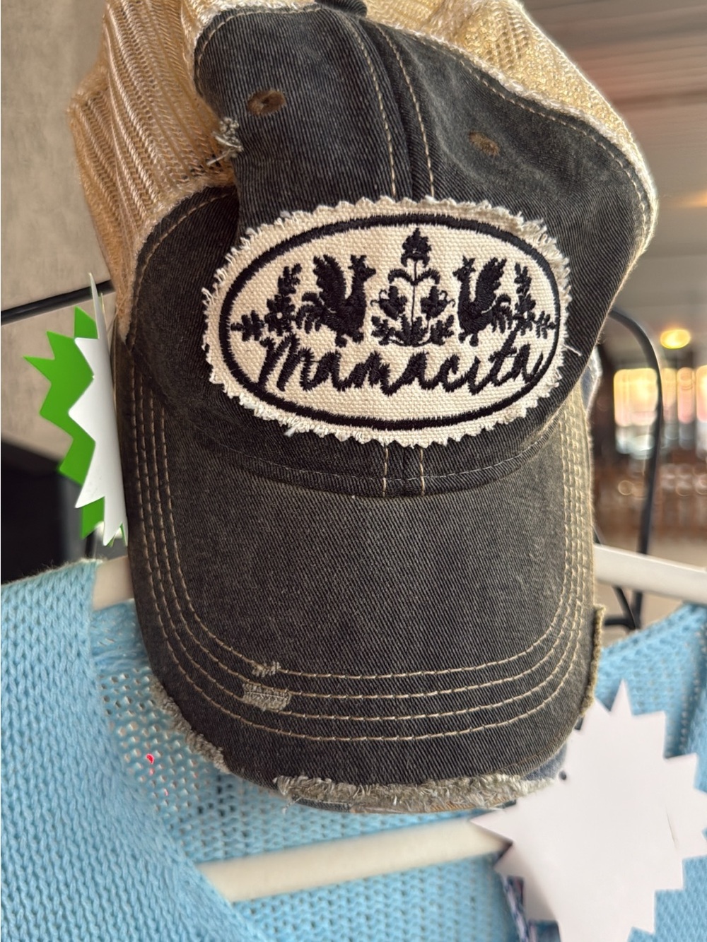 Vintage-Style Black Washed Trucker Hat with Cream Patch